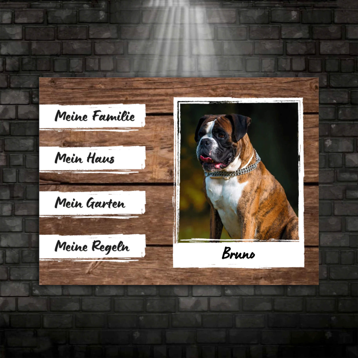 Deutscher Boxer Schild mit eigenem Foto - Meine Familie,  Mein-Haus, Mein-Garten, Meine-Regeln