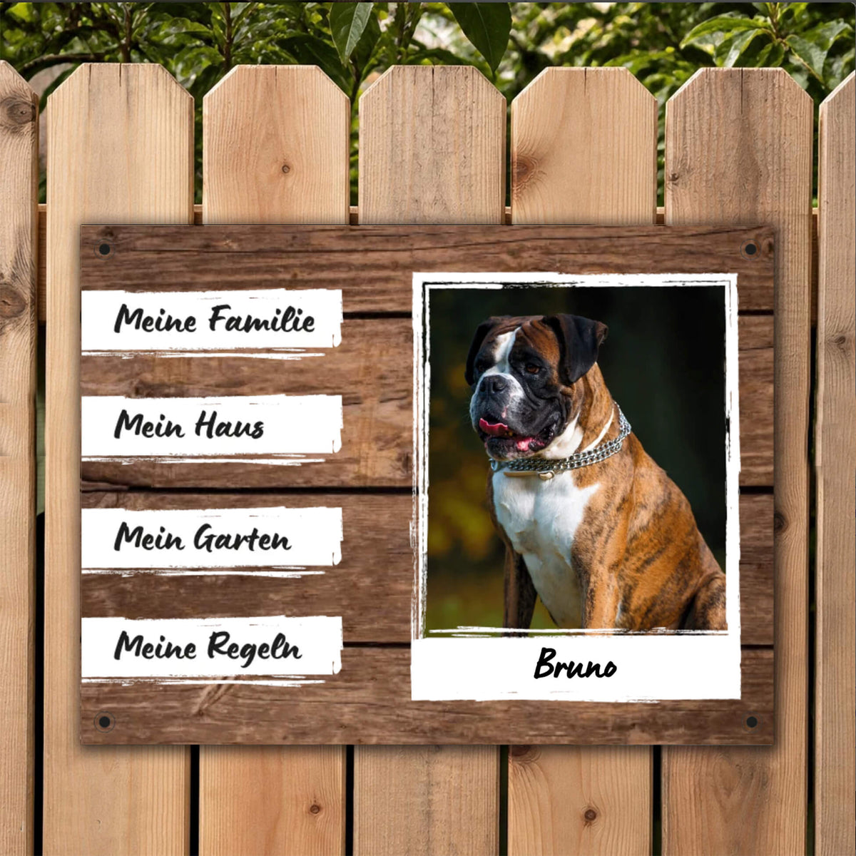 Deutscher Boxer Schild mit eigenem Foto Name an Gartenzaun