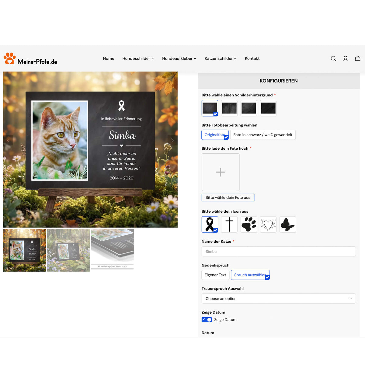 Gedenktafel Katze online gestalten