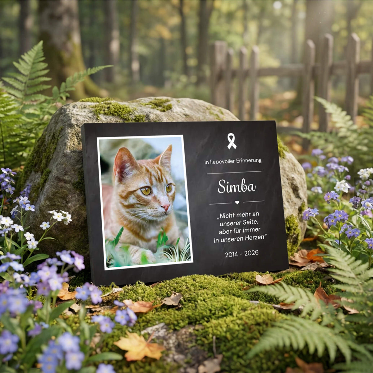 Katzen Gedenktafel mit Foto Trauerspruch Lebensdaten