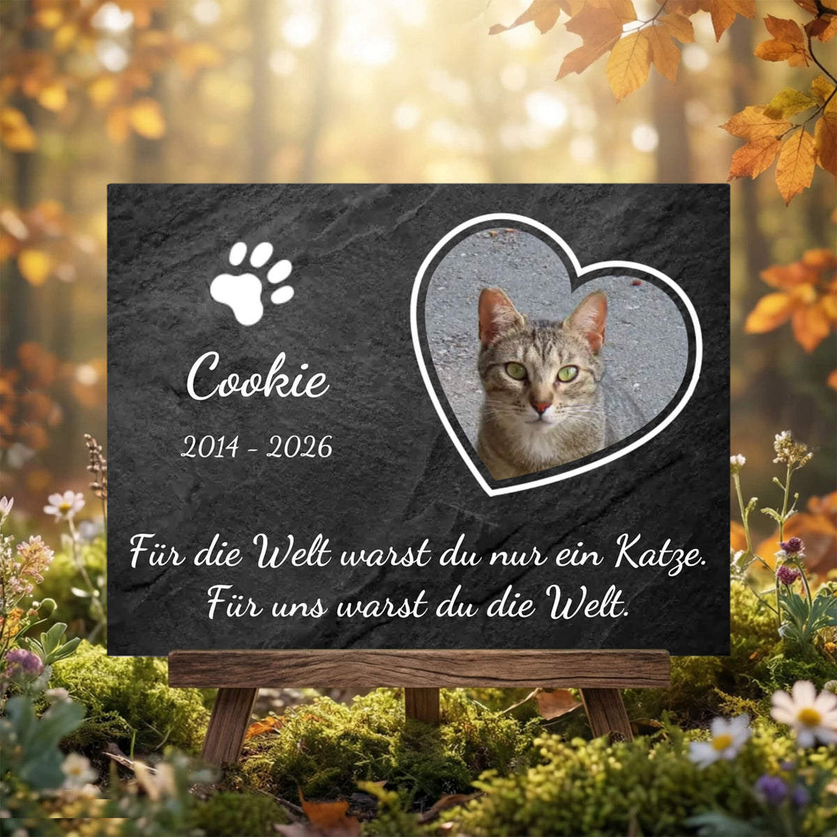Katzen Trauerschild mit Foto in Herzform