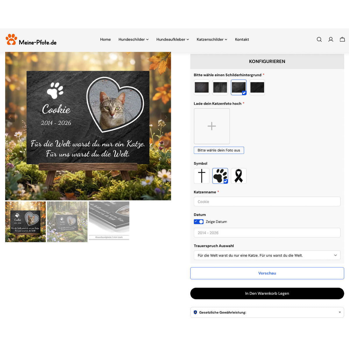Katzen Trauerschild online Konfigurator