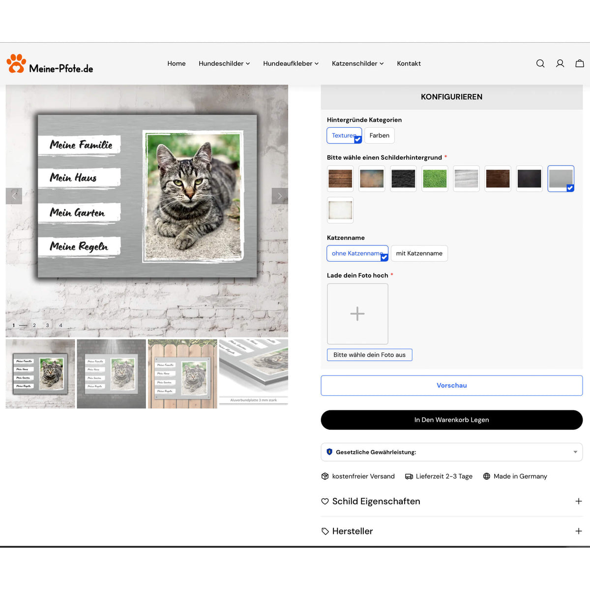 Katzenschild mit Foto Name Konfigurator