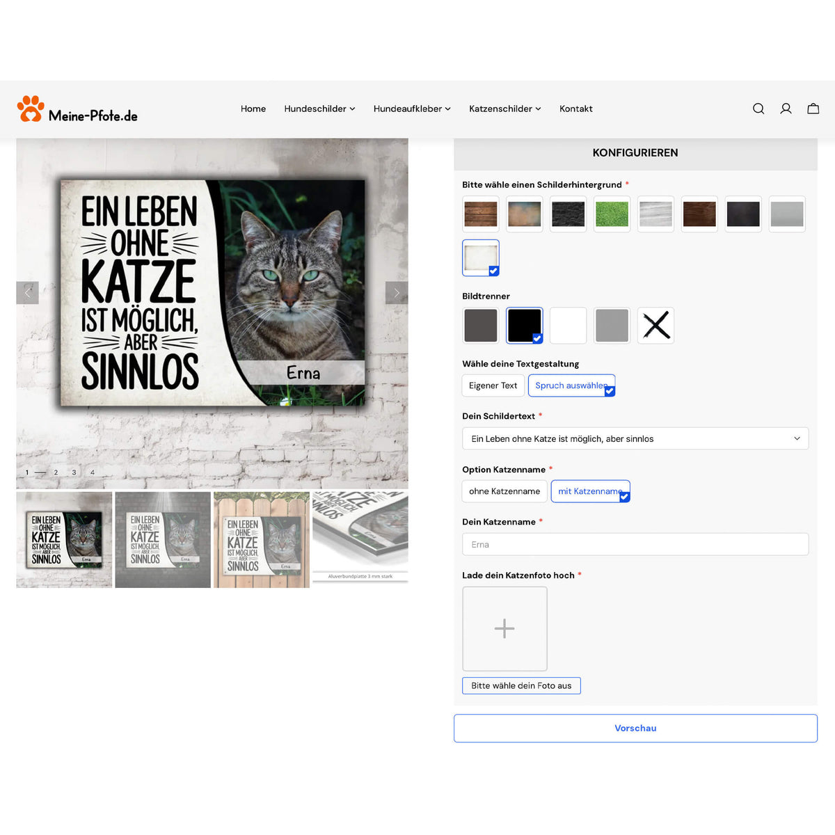 Katzenschild mit Foto Spruch Konfigurator