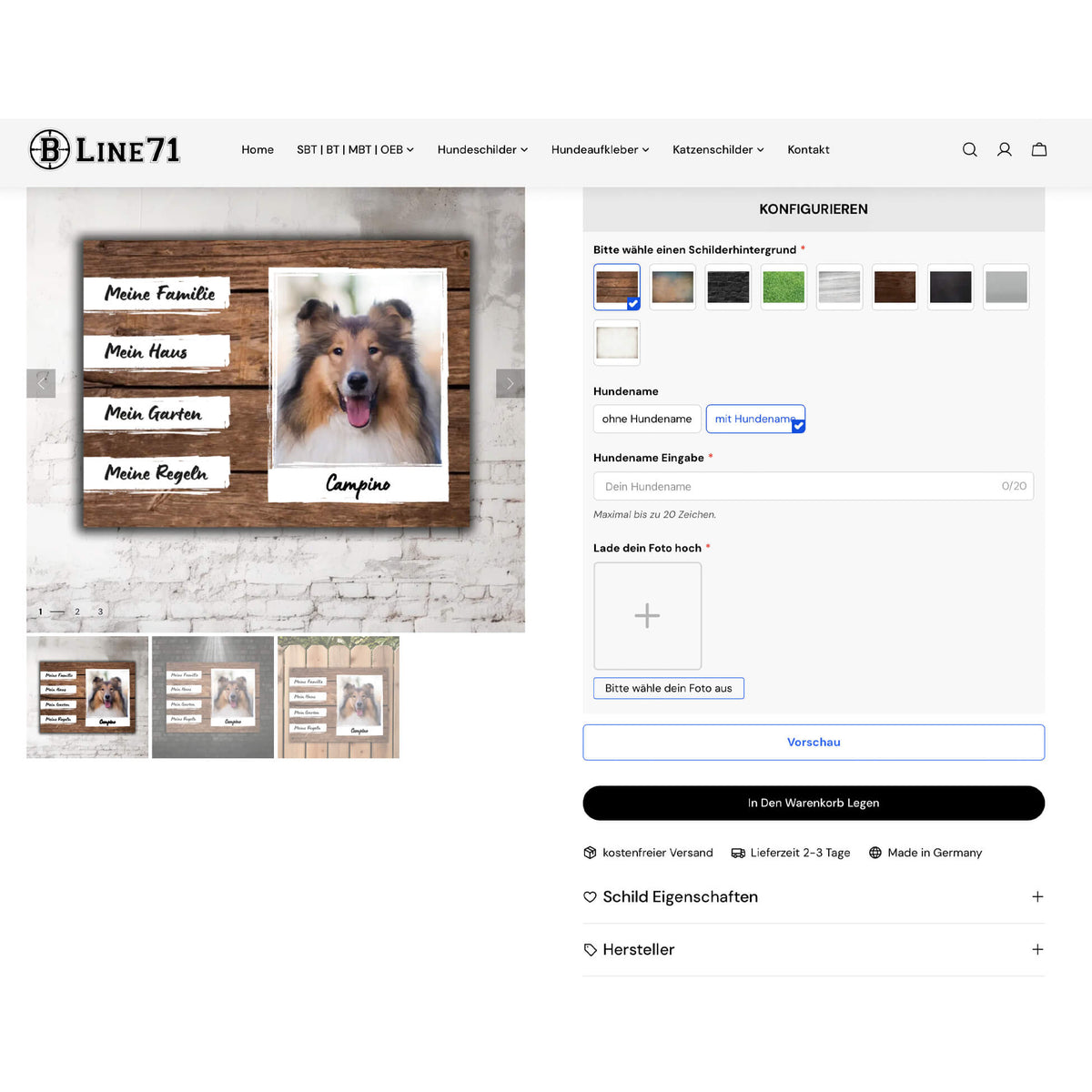 Hundeschild mit Foto namen konfiguration